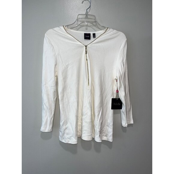 Rafaella Womens White Zip Neck Top L/G - Picture 1 of 9